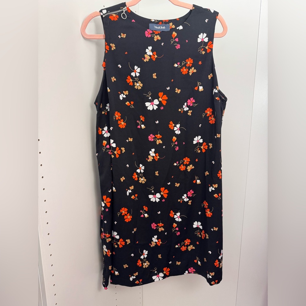 Modcloth Orange Red Sheath Dress Sleeveless Crew Neck Midi